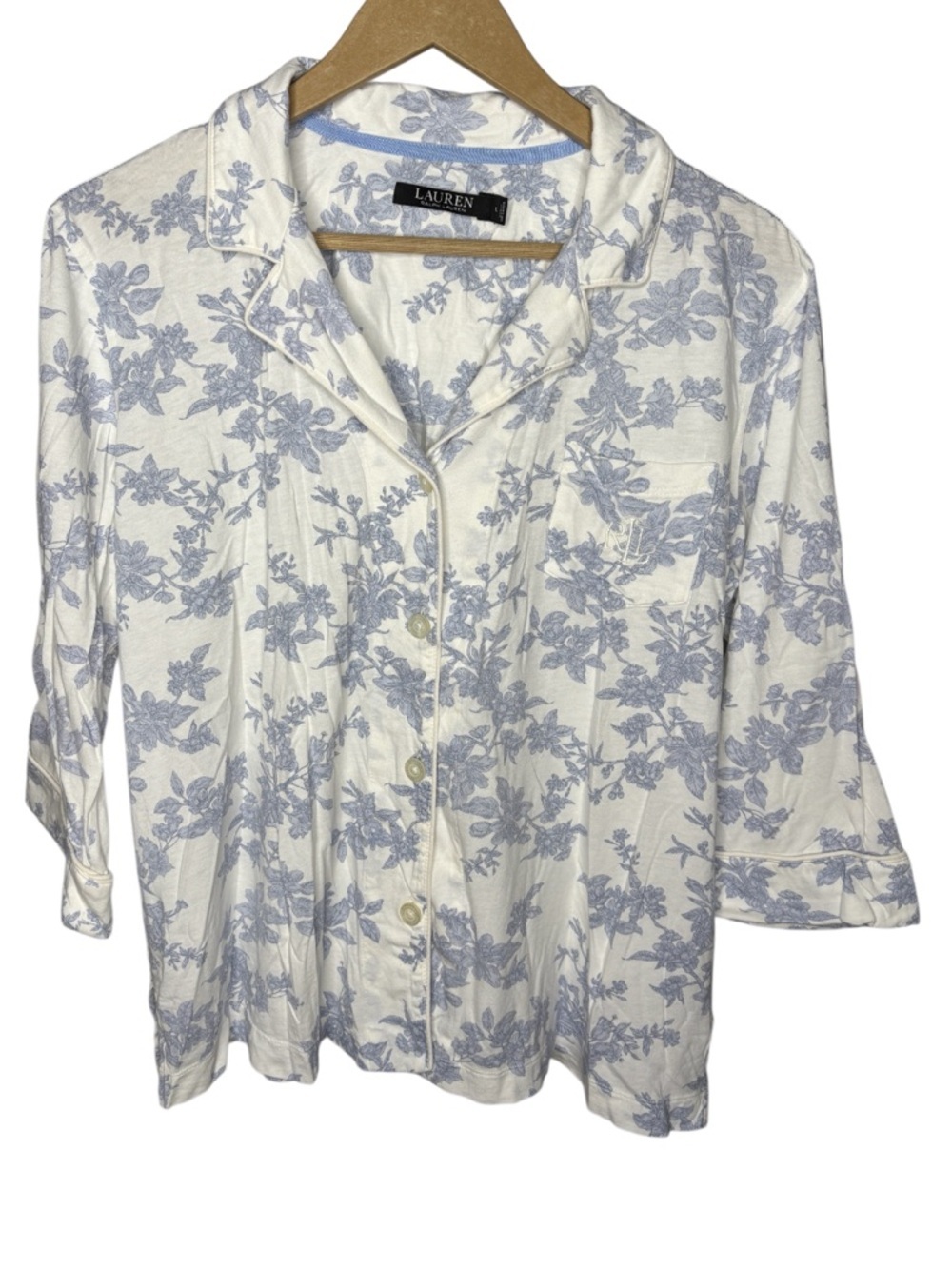 Lauren Ralph Lauren | Pajama Set | Blue Floral Cotton Sleepwear | Size L - Picture 3 of 9